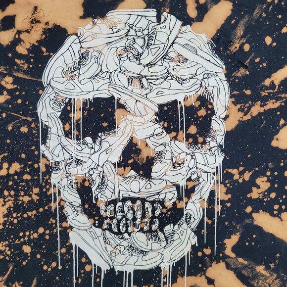 Distressed Skull Shirt Medium 20x24 Bleached Edgy Grunge - Picture 12 of 15